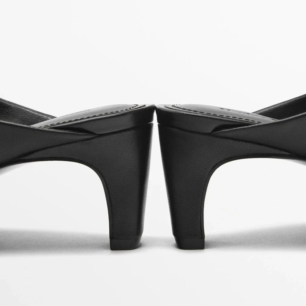 NWT. Massimo Dutti Black Leather High-Heel Sandals. Size 6. - Picture 5 of 8